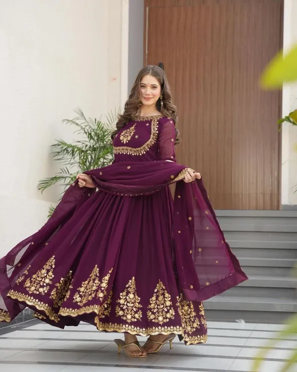 Wine_Sequence_Embroidered_Georgette_Gown_For_Women