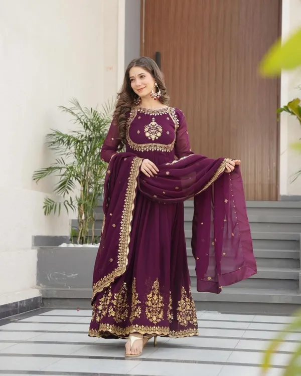 Wine_Sequence_Embroidered_Georgette_Gown_For_Women