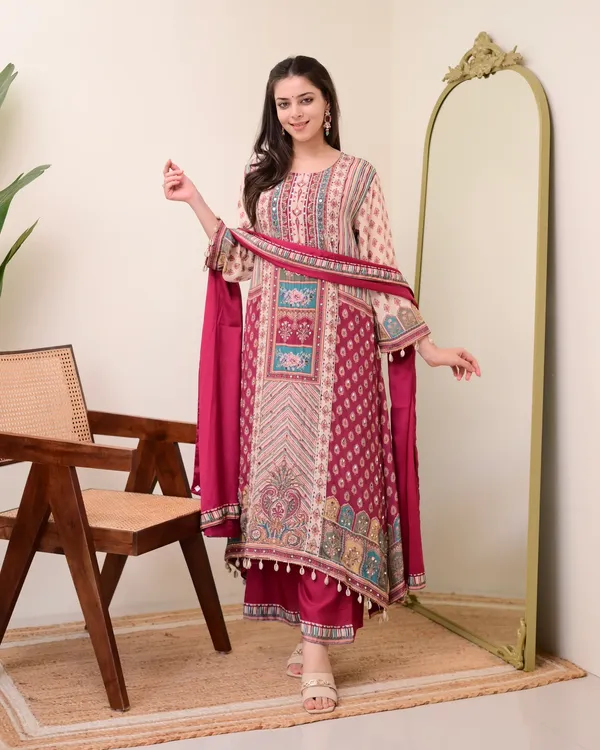 Maroon_Chiffon_Hand_Work_A-Line_Festive_Suit_Set_For_Women