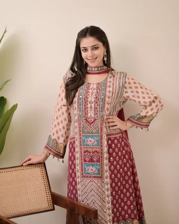 Maroon_Chiffon_Hand_Work_A-Line_Festive_Suit_Set_For_Women