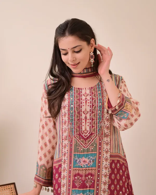 Maroon_Chiffon_Hand_Work_A-Line_Festive_Suit_Set_For_Women