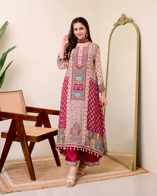 Maroon_Chiffon_Hand_Work_A-Line_Festive_Suit_Set_For_Women