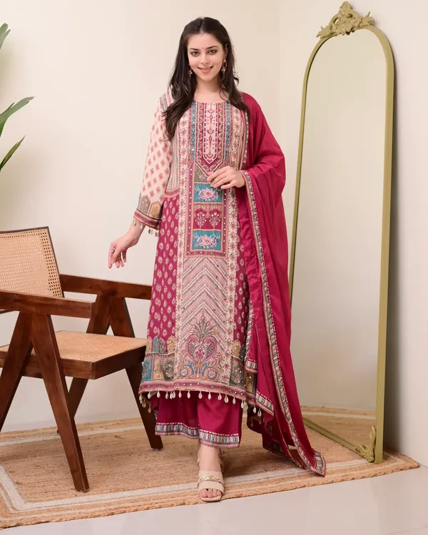 Maroon_Chiffon_Hand_Work_A-Line_Festive_Suit_Set_For_Women