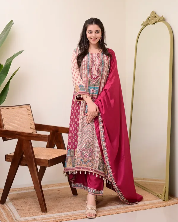 Maroon_Chiffon_Hand_Work_A-Line_Festive_Suit_Set_For_Women