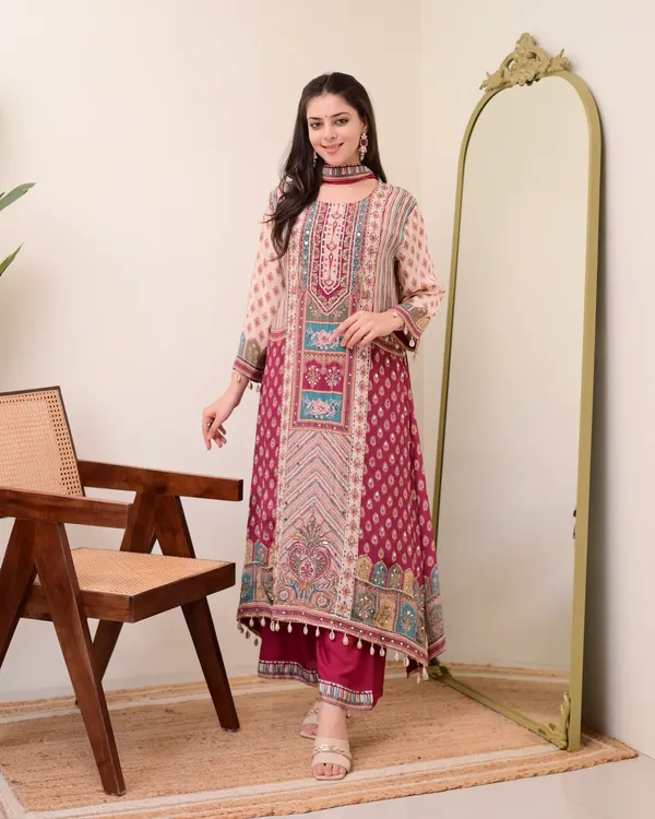 Maroon_Chiffon_Hand_Work_A-Line_Festive_Suit_Set_For_Women
