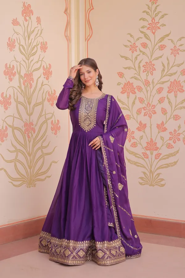 Purple_Embroidered_Georgette_Gown_For_Women