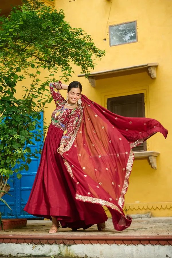 Maroon_Vichitra_Multi-Thread_Embroidered_Gown_For_Women