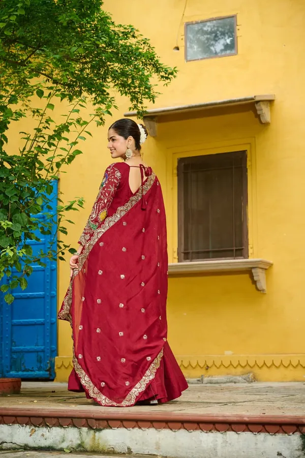 Maroon_Vichitra_Multi-Thread_Embroidered_Gown_For_Women