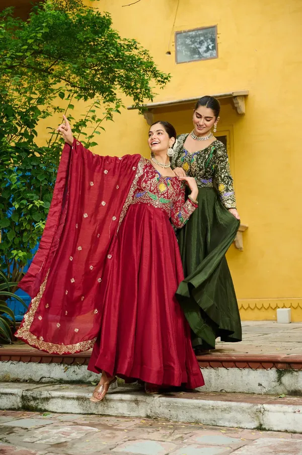 Maroon_Vichitra_Multi-Thread_Embroidered_Gown_For_Women