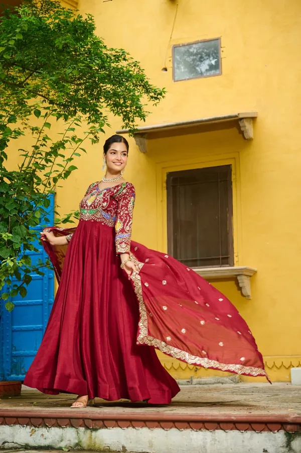 Maroon_Vichitra_Multi-Thread_Embroidered_Gown_For_Women