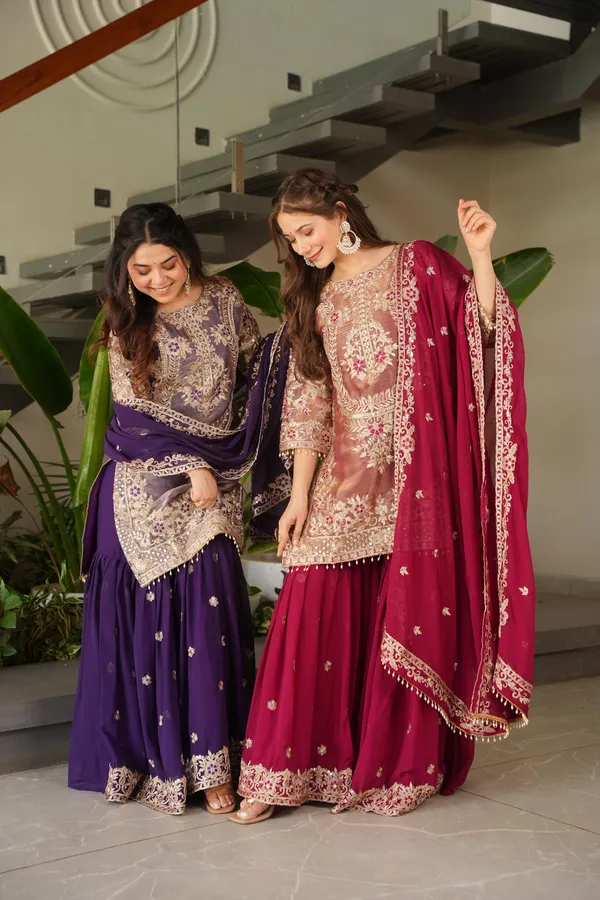 Red_Coding_Embroidered_Sequence_Work_Sharara_Suit_For_Women
