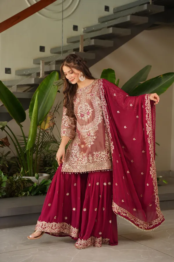 Red_Coding_Embroidered_Sequence_Work_Sharara_Suit_For_Women