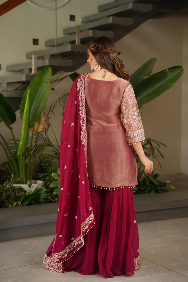 Red_Coding_Embroidered_Sequence_Work_Sharara_Suit_For_Women