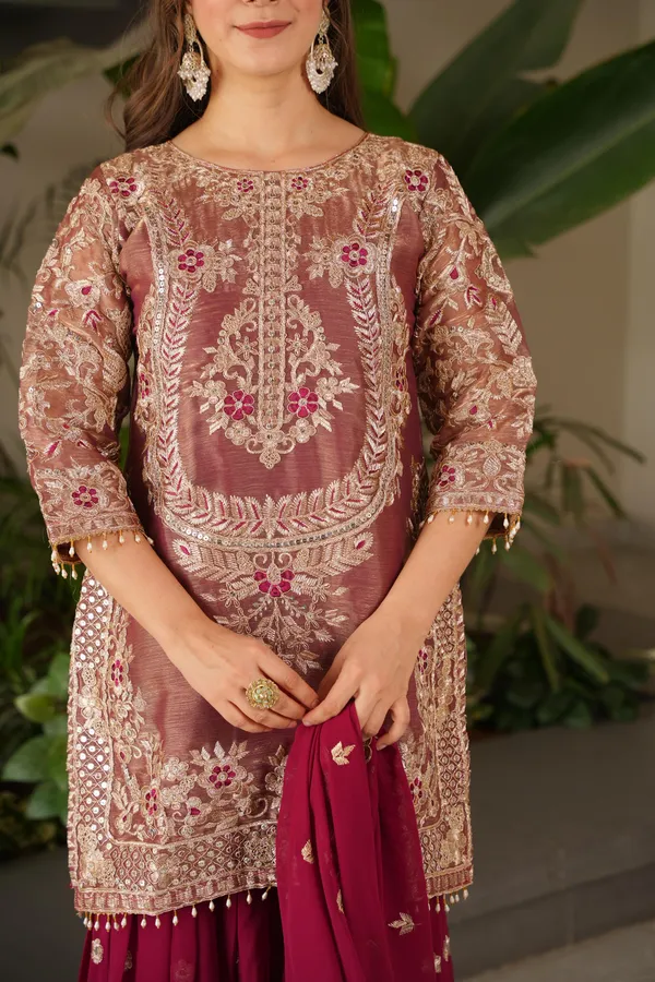 Red_Coding_Embroidered_Sequence_Work_Sharara_Suit_For_Women