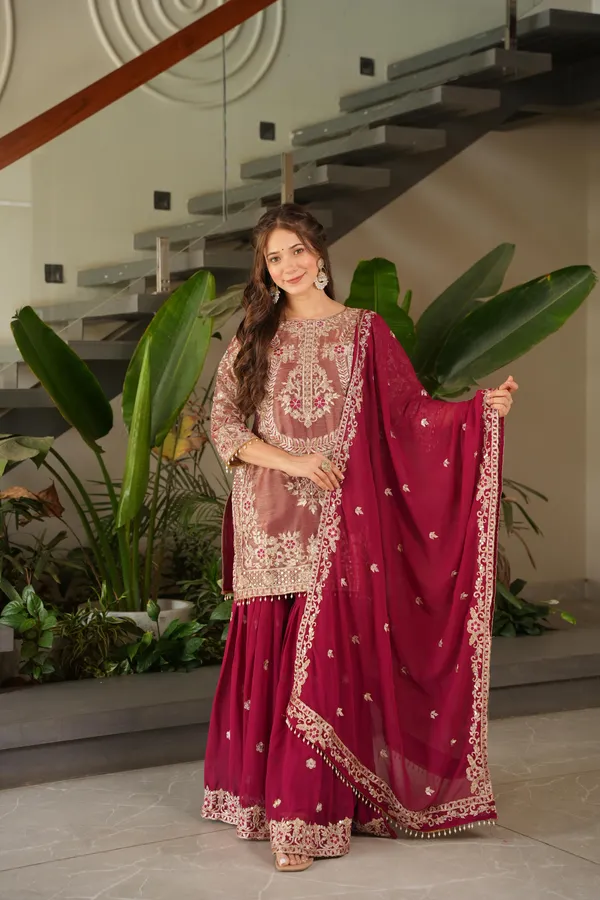 Red_Coding_Embroidered_Sequence_Work_Sharara_Suit_For_Women