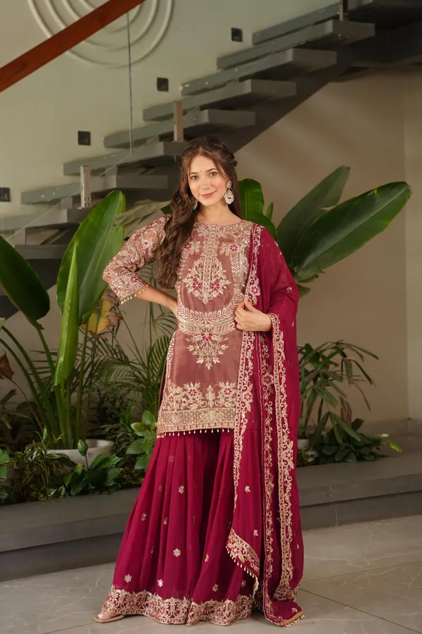 Red_Coding_Embroidered_Sequence_Work_Sharara_Suit_For_Women