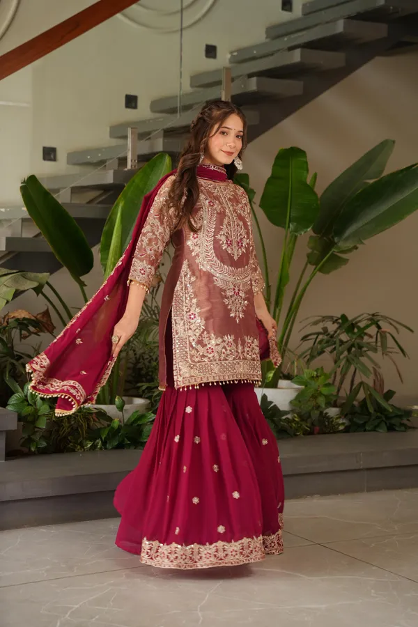 Red_Coding_Embroidered_Sequence_Work_Sharara_Suit_For_Women