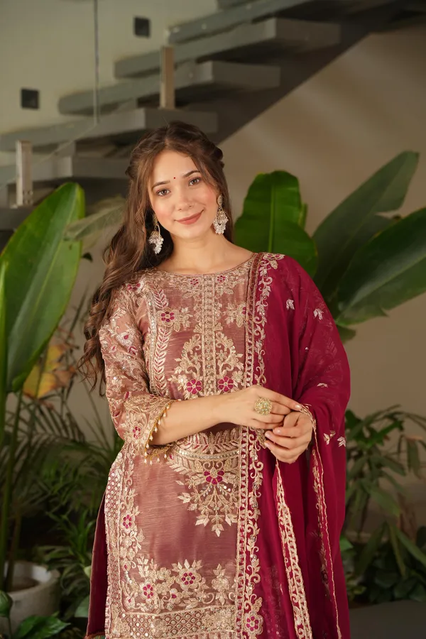Red_Coding_Embroidered_Sequence_Work_Sharara_Suit_For_Women