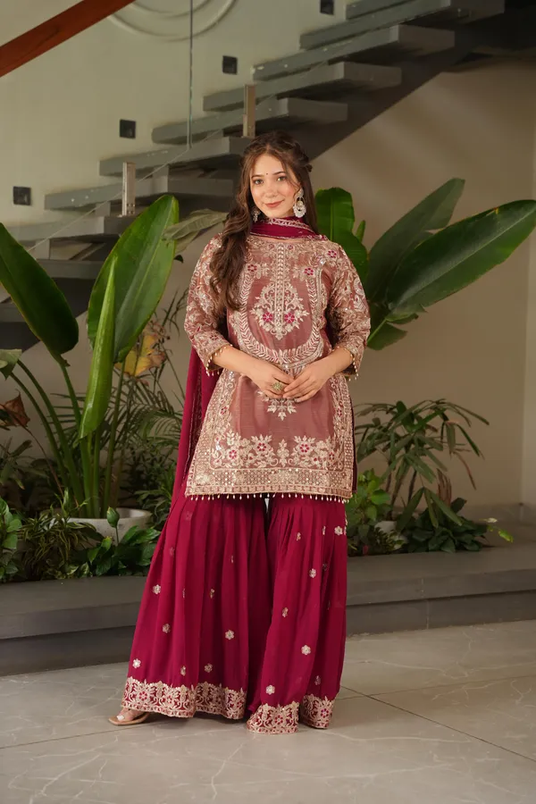 Red_Coding_Embroidered_Sequence_Work_Sharara_Suit_For_Women
