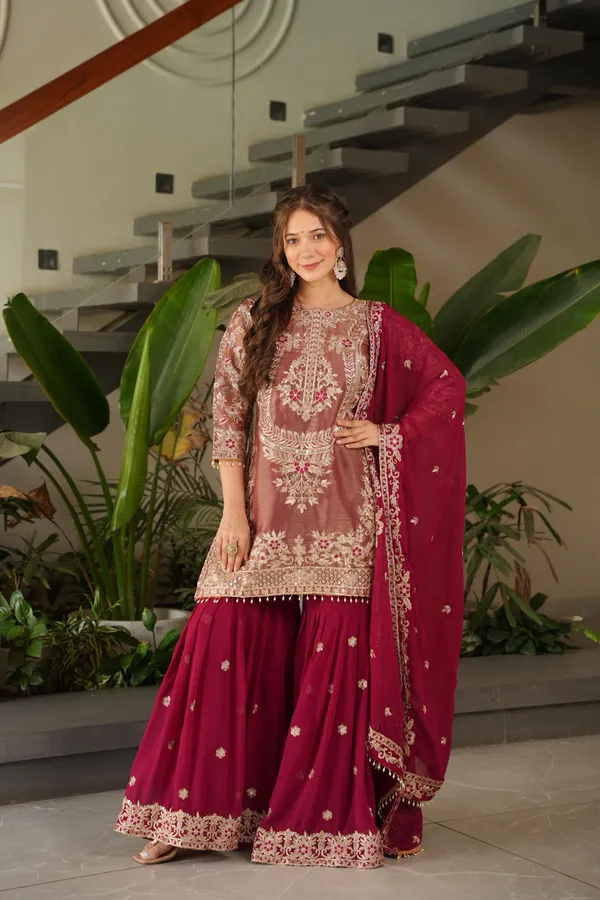 Red_Coding_Embroidered_Sequence_Work_Sharara_Suit_For_Women