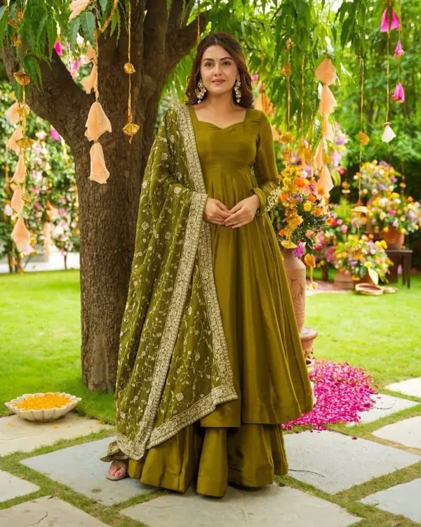 Henna_Green_Shimmery_Festive_Gown_With_Palazzo_For_Women