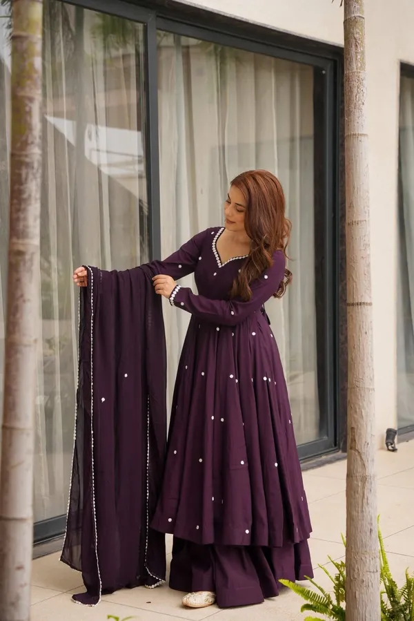 Deep_Purple_Embroidered_Georgette_Gown_With_Palazzo_For_Women