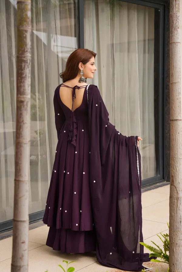 Deep_Purple_Embroidered_Georgette_Gown_With_Palazzo_For_Women