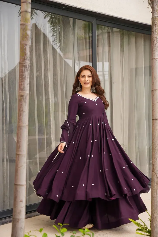 Deep_Purple_Embroidered_Georgette_Gown_With_Palazzo_For_Women