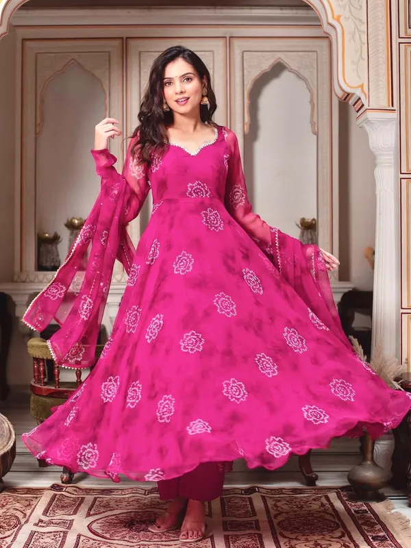 Pink_Bandhej_Festive_Gown_For_Women