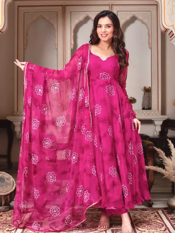 Pink_Bandhej_Festive_Gown_For_Women