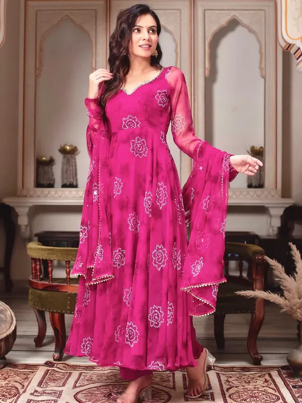Pink_Bandhej_Festive_Gown_For_Women
