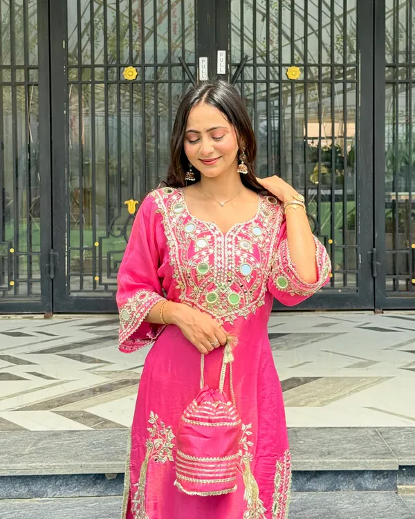 Pink_Roman_Silk_Mirror_Work_Kurta_&_Sharara_For_Women