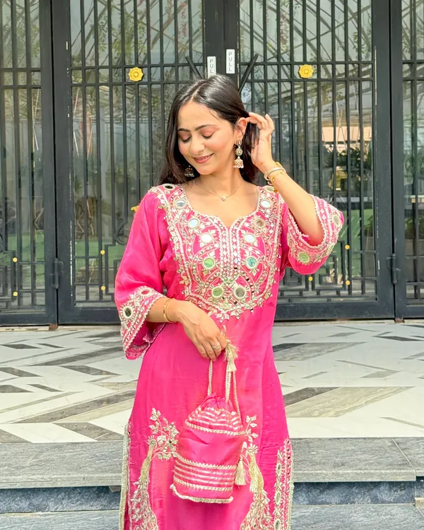 Pink_Roman_Silk_Mirror_Work_Kurta_&_Sharara_For_Women