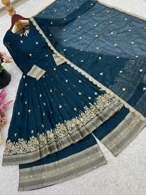 Peacock_Blue_Georgette_Embroidered_Festive_Gown_For_Women