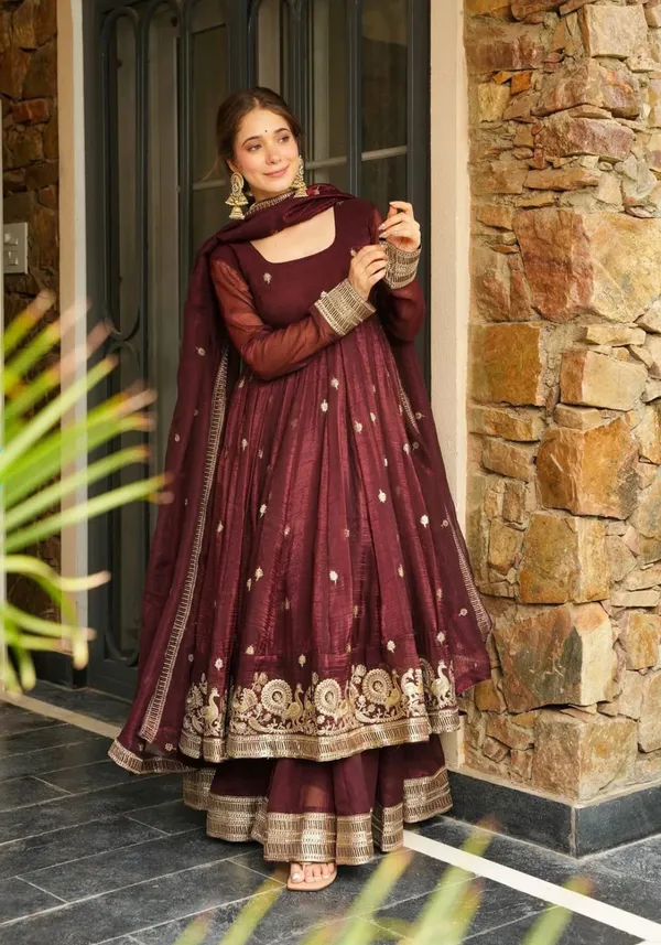 Red_Georgette_Embroidered_Festive_Gown_For_Women