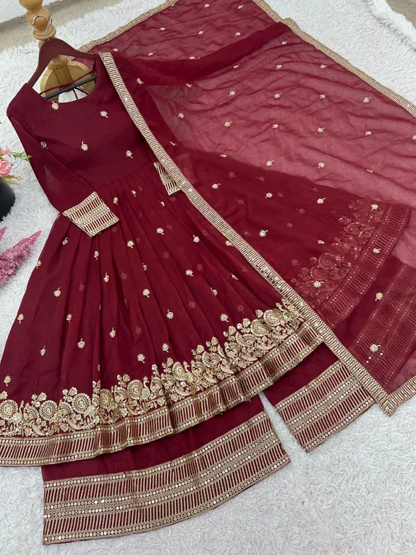 Red_Georgette_Embroidered_Festive_Gown_For_Women