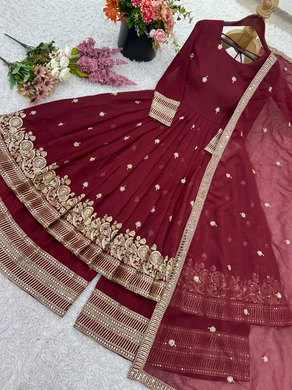 Red_Georgette_Embroidered_Festive_Gown_For_Women