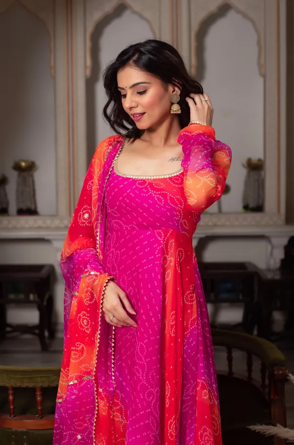 Ombre_Pink_&_Orange_Bandhej_Anarkali_Suit_For_Women
