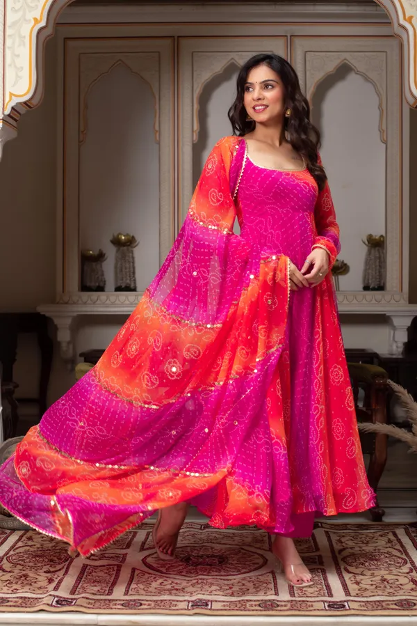 Ombre_Pink_&_Orange_Bandhej_Anarkali_Suit_For_Women