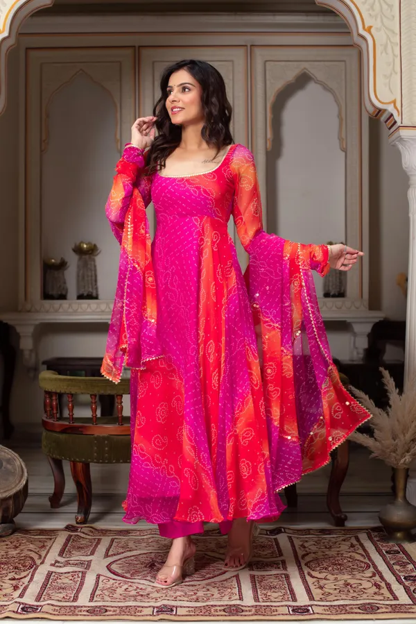 Ombre_Pink_&_Orange_Bandhej_Anarkali_Suit_For_Women