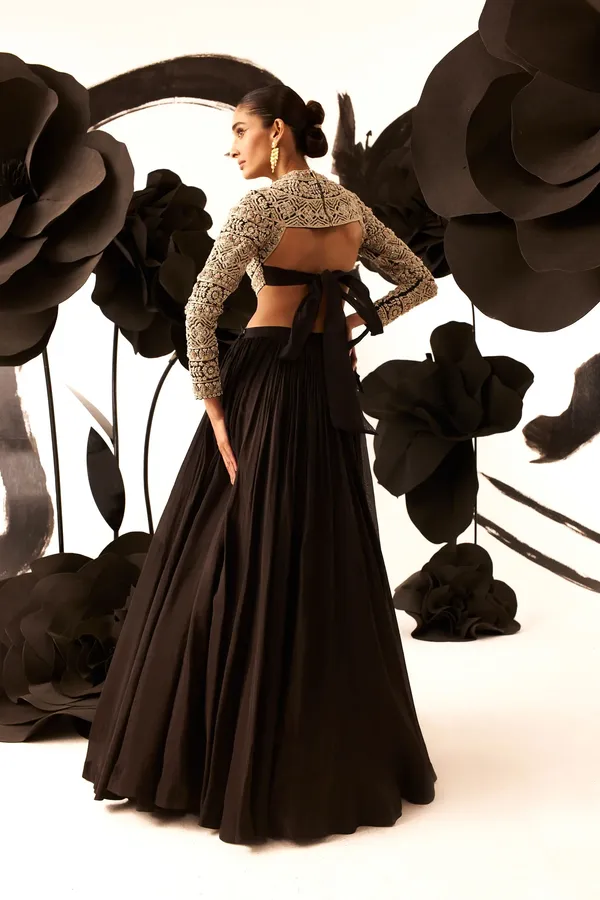 Black_Organza,_Net_Pearls,_Persian_Fleur_Embroidered_Blouse_With_Gathered_Skirt_For_Women