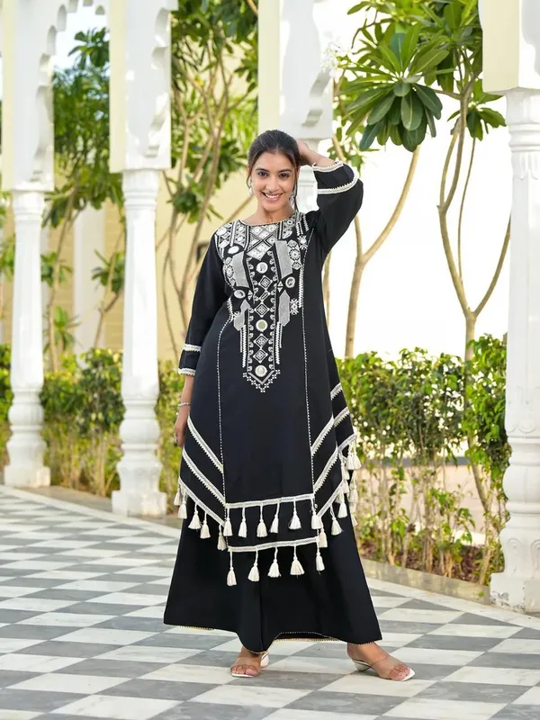 Black_Rayon_Cotton_Thread_Mirror_Work_Kurta_&_Palazzo_Set_For_Women