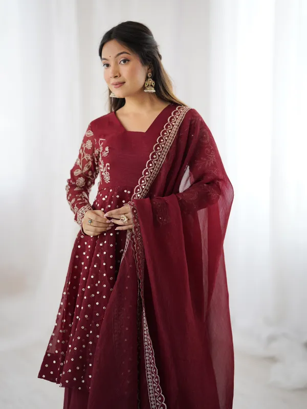 Red_Crunchy_Silk_Sequence_Embroidered_Sharara_Suit_For_Women