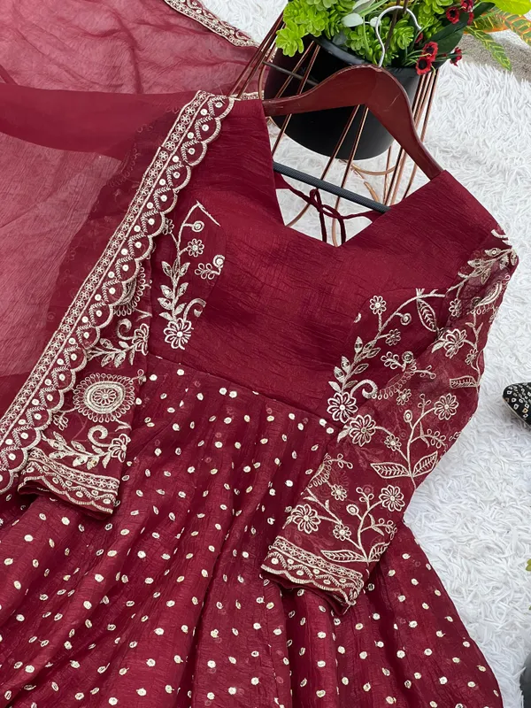 Red_Crunchy_Silk_Sequence_Embroidered_Sharara_Suit_For_Women