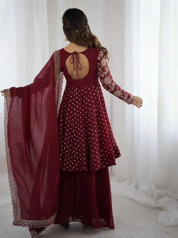 Red_Crunchy_Silk_Sequence_Embroidered_Sharara_Suit_For_Women