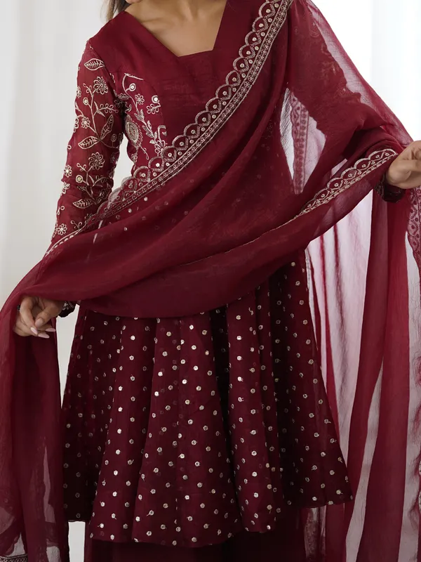 Red_Crunchy_Silk_Sequence_Embroidered_Sharara_Suit_For_Women