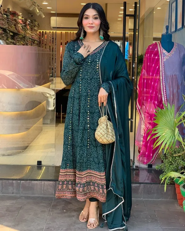 Peacock_Blue_Maslin_Printed_Embroidered_Festive_Suit_Set_For_Women
