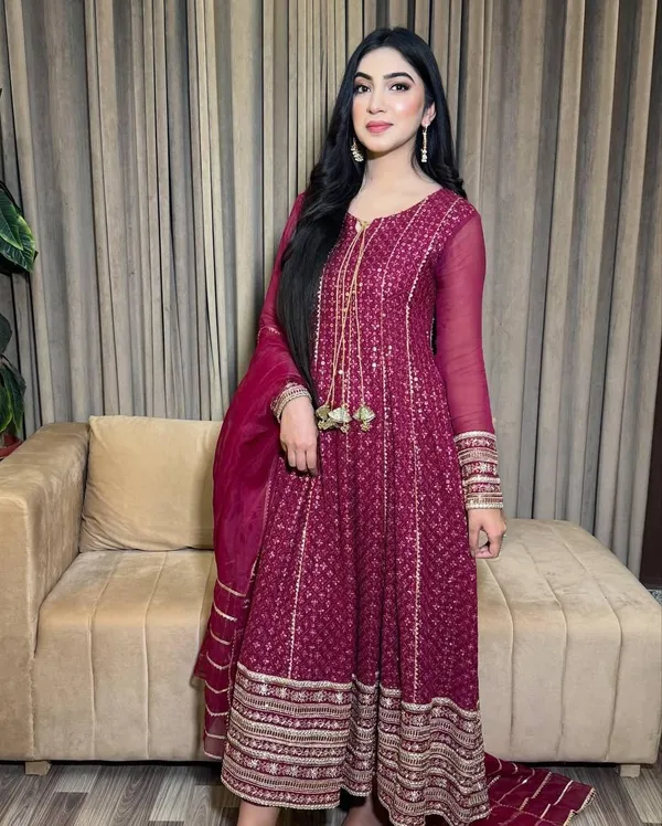 Red_Faux_Georgette_Sequence_Embroidered_Gown_For_Women