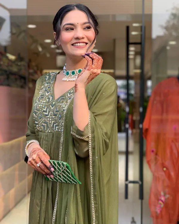 Muted_Earthy_Green_Chinon_Embroidered_Suit_Set_For_Women