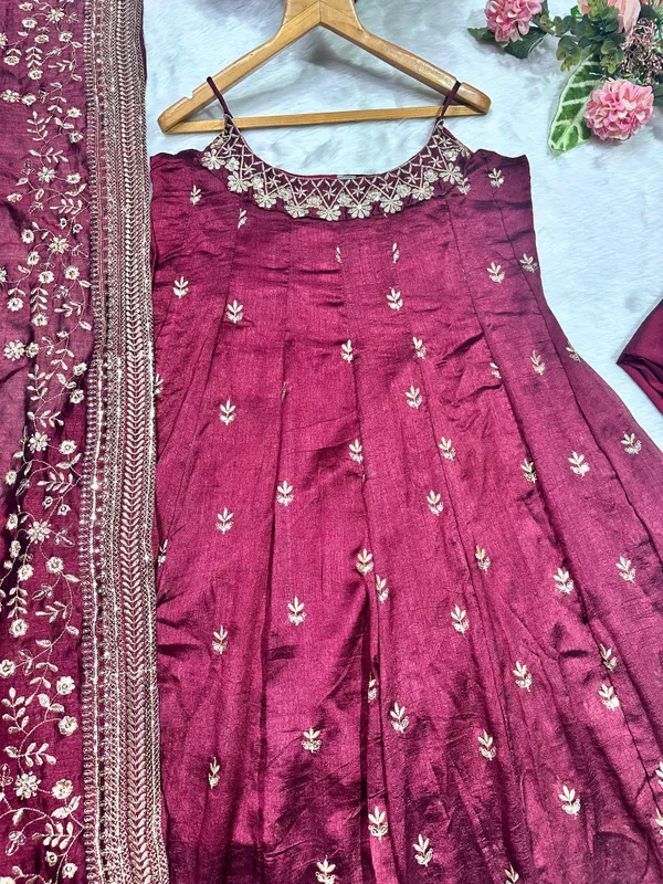 Vichitra_Silk_Maroon_Anakali_Suit_-_Festive_Wear_For_Women